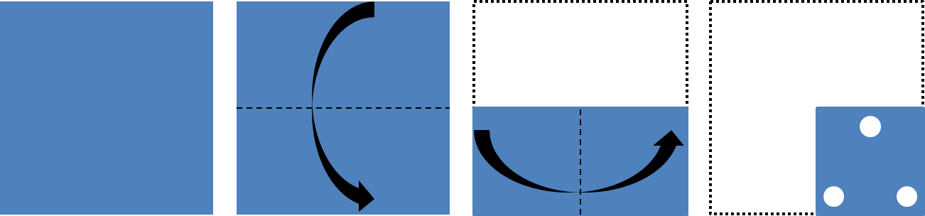 Beispielaufgabe Faltübung: Ein Blatt Papier wird dreimal gefaltet und mit drei Löchern versehen.
